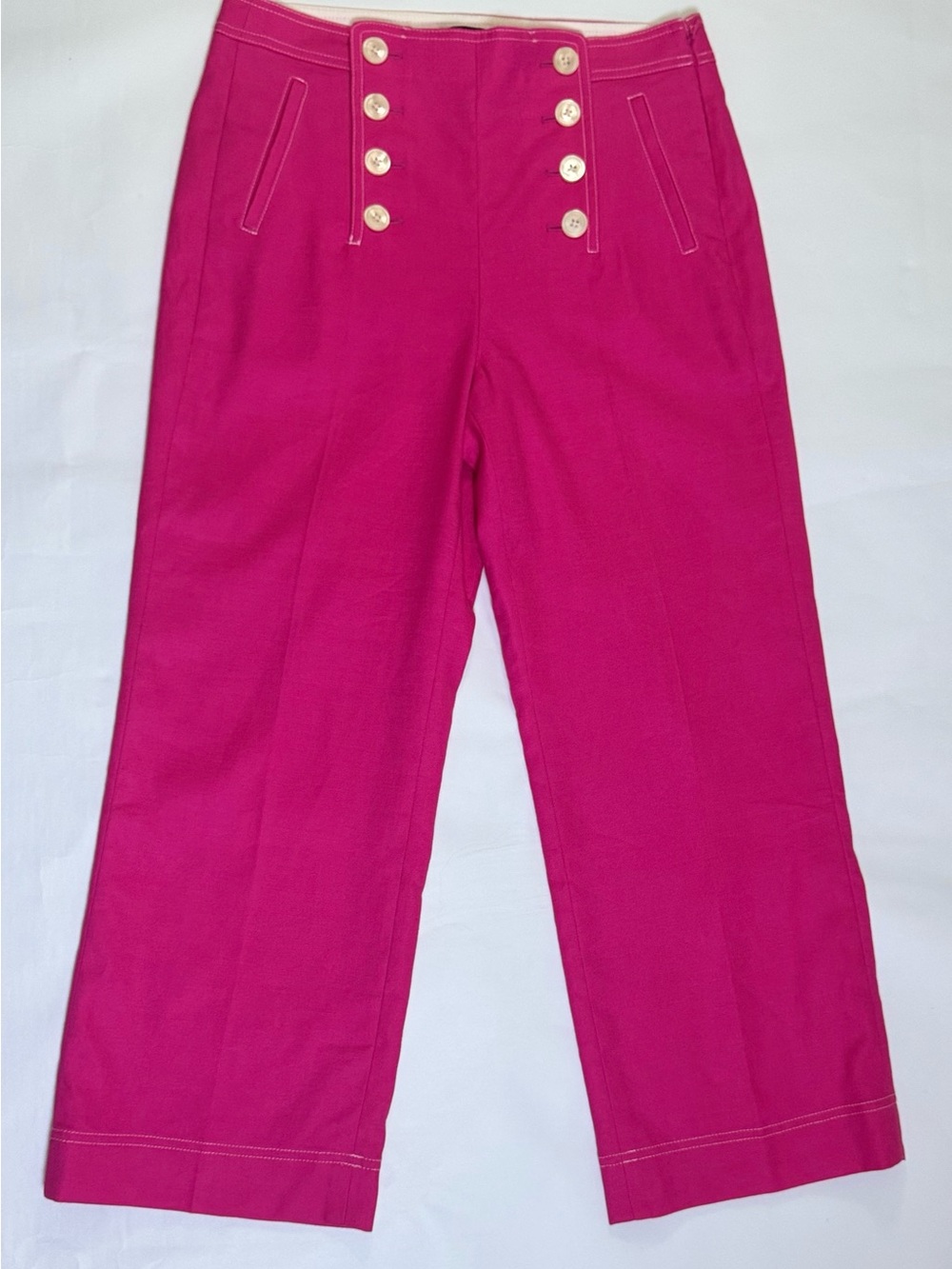 J.Crew Peyton Sailor Pants Fuchsia Pink Linen Blend Wide Leg Size 8